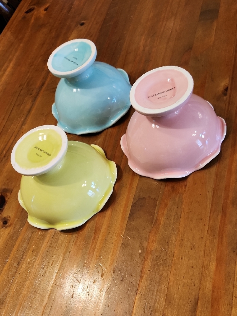 Williams Sonoma Pastel Pedestal Dessert Bowls — Pink, Blue & Yellow (Set of 3) - Picture 4 of 5